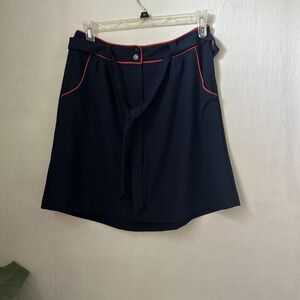 Tommy Hilfiger Navy Mini Skirt Belted Red Trim Poly Button Zip FR Sz 12 Unlined